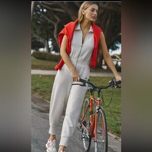 Varley Madelyn DoubleSoft Ivory Marl Grey Zipper Jogger Jumpsuit Large NWT LUXE